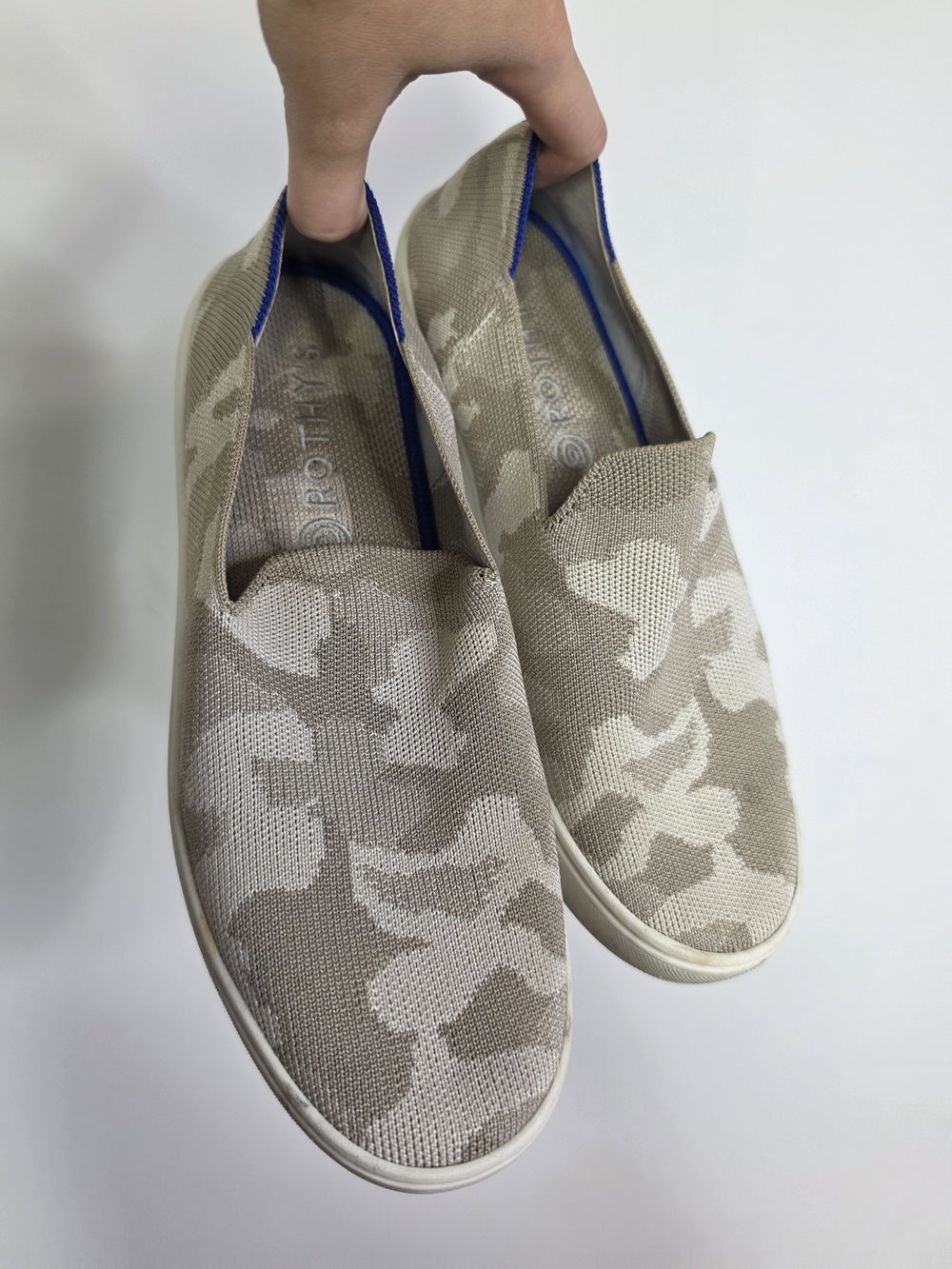 Rothy's Camo Knit Slip-On Sneakers Women's 9.5 Neutral Beige Grey Camo,